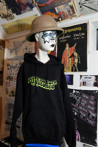 Black Rockstar Racing hoody with safety green leave no turn unstoned print.