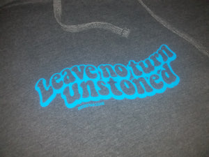 Charcoal Rockstar Racing hoody with blue leave no turn unstoned  print.